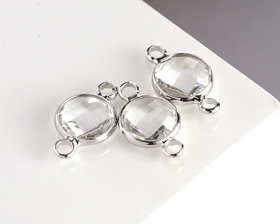 Clear Crystal Round Link in Silver Finish Bezel 14.5x8.5mm
