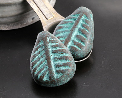 Mykonos Metalized Ceramic Copper Patina Fossil Pendant 30x39mm