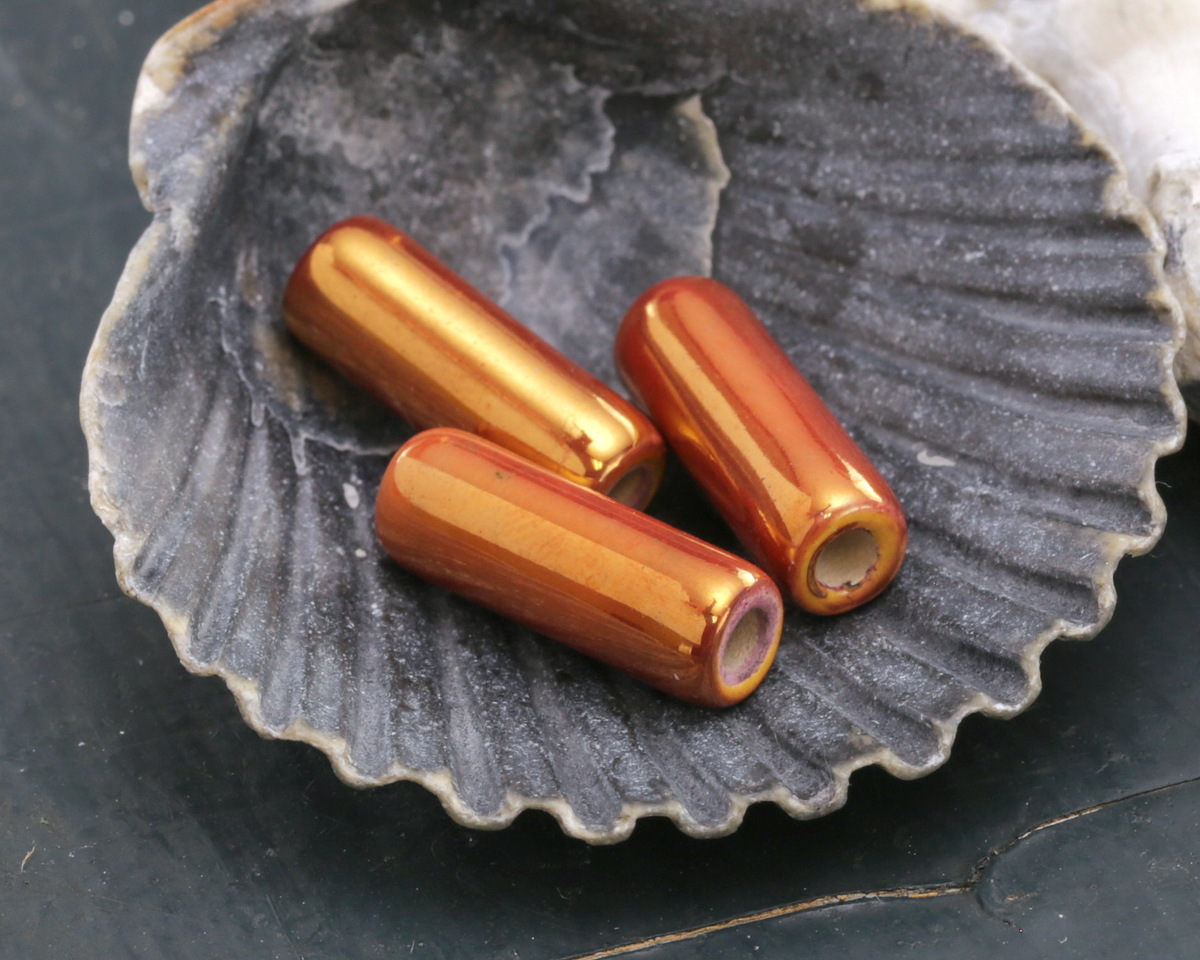 Mykonos Ceramic Iridescent Tangerine Tube 17x6mm