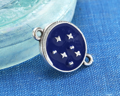 Antique Silver (plated) Cobalt Enamel Starry Night Focal Link 15x20mm
