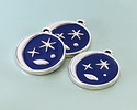 Antique Silver (plated) Cobalt Enamel Celestial Scene Coin Focal 18x20mm