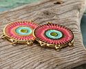 24K Gold (plated) Pink, Turquoise & Lime Enamel Radiating Sun 1-3 Chandelier Focal Link 26x32mm