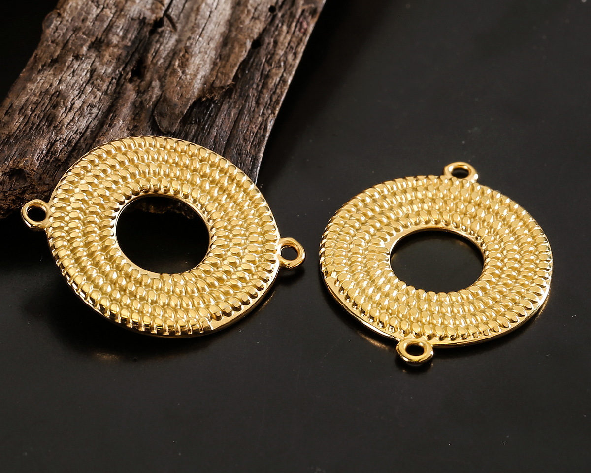 24K Gold (plated) Coiled Rope Open Circle Focal Link 30x24mm