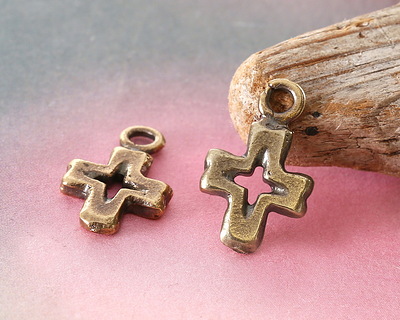 Mykonos Antique Brass (plated) Openwork Cross Focal 11x18mm