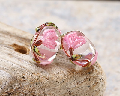Grace Lampwork Blushing Magnolia Rondelle 10x16mm