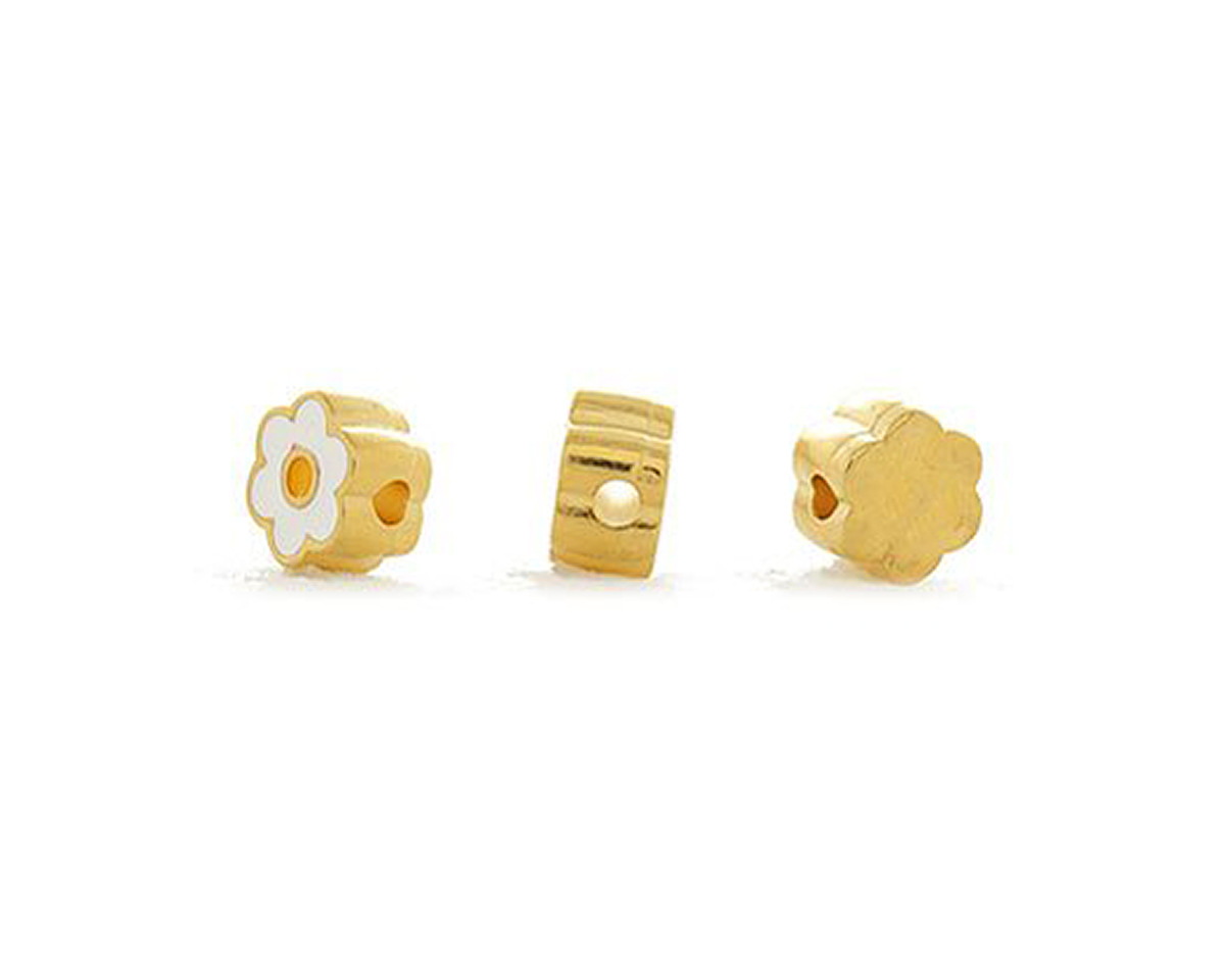 24K Gold (plated) White/Yellow Enamel Daisy Bead 8mm