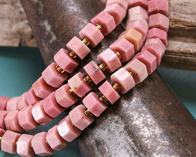 Rhodonite Microfaceted Hexagon Heishi 4x8mm