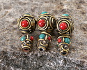 Nepalese Brass w/ Turquoise & Coral Guru Bead 10x21mm