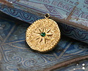 14K Gold (plated) Stainless Steel Star w/ Emerald Crystal Coin Focal 16.5x19mm
