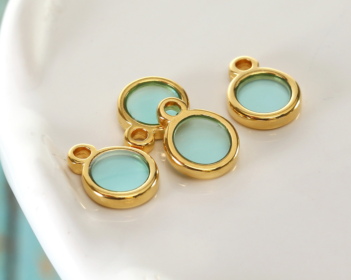 24K Gold (Plated) Transparent Sea Green Resin Round Focal 8x11mm