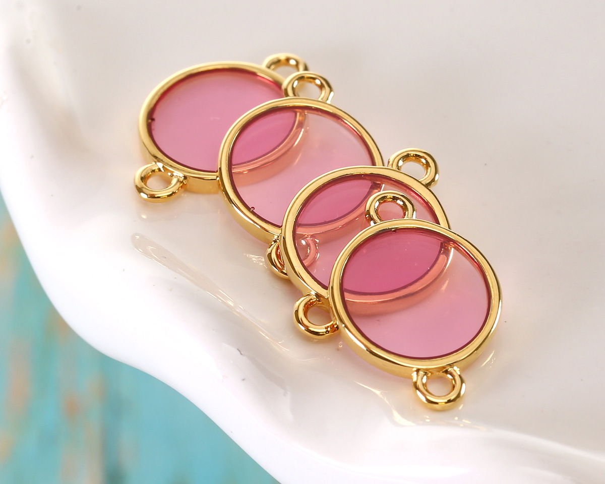 24K Gold (Plated) Transparent Rose Resin Round Focal Link 12x17mm