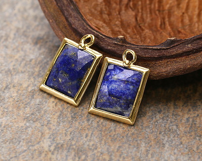 Lapis w/ Gold Finish Faceted Rectangle Focal 10x15mm