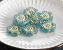 Czech Glass Matte Aquamarine w/ Gold Wild Rose Coin 13mm