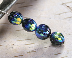 Czech Glass Jet AB Faceted Melon Round 10mm