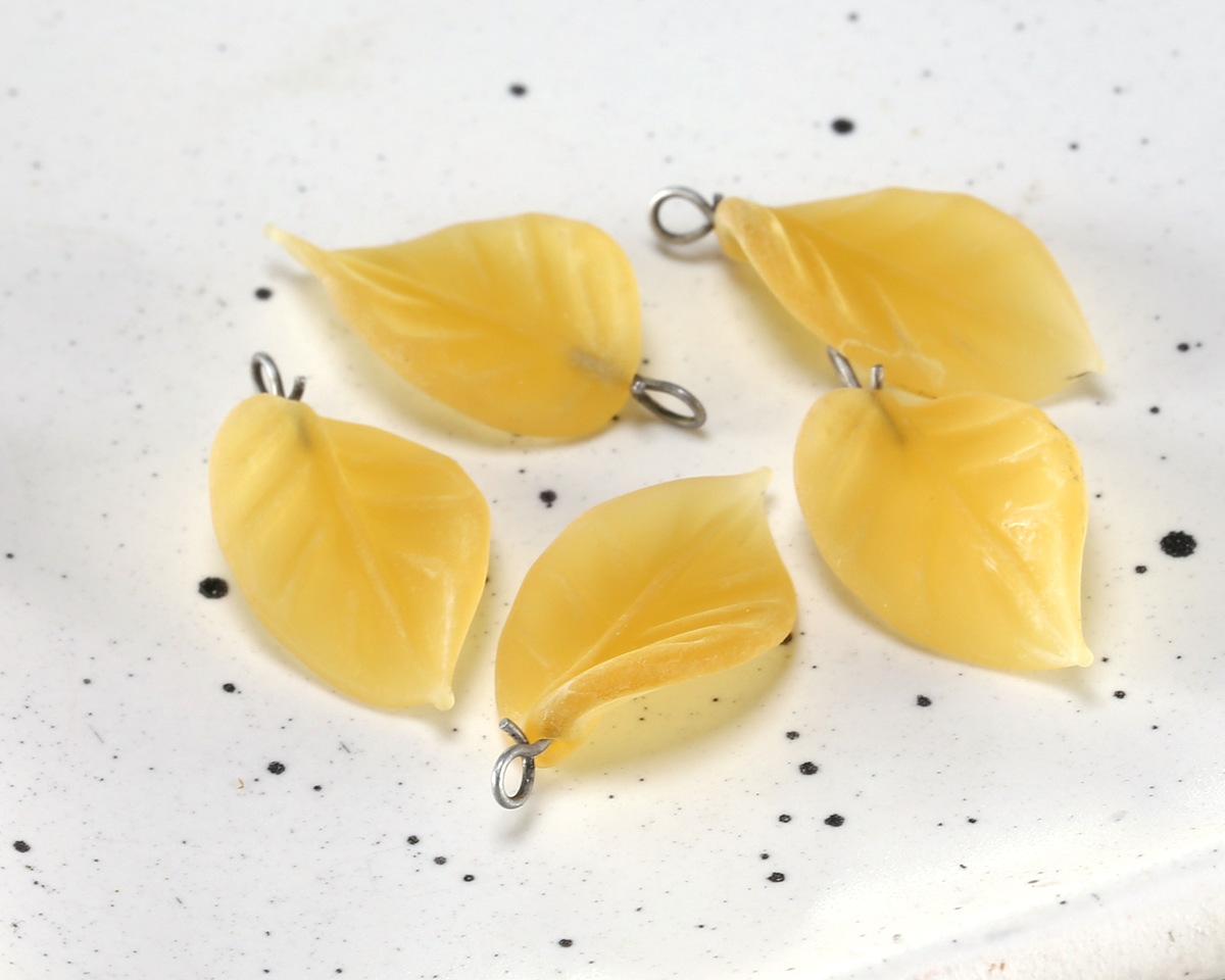 Czech Glass Matte Amber Twisted Leaf Drop 11x22mm