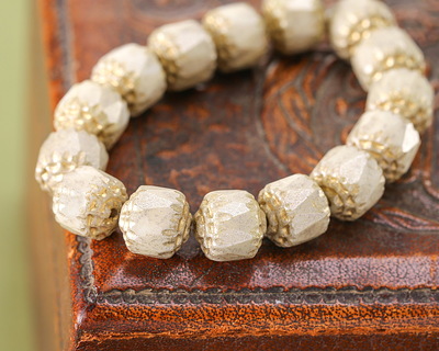 Czech Glass White w/ Silver & Gold Finishes Lantern 8mm