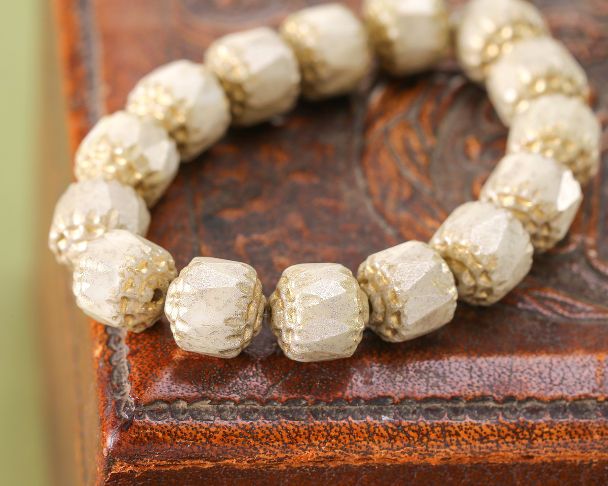 Czech Glass White w/ Silver & Gold Finishes Lantern 8mm