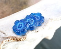 Czech Glass Matte Capri Blue AB Wild Rose Coin 14mm