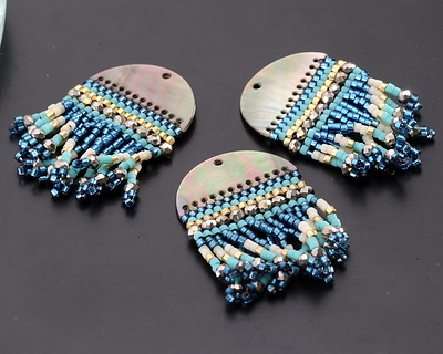 Turquoise Waters Black Lip Shell Woven Fringe Focal 25x40mm