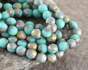 Czech Glass Matte Turquoise AB Fire Polished Round 8mm