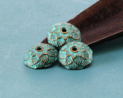 Patina Blue Brass (plated) Lotus Bead Cap 4x12mm
