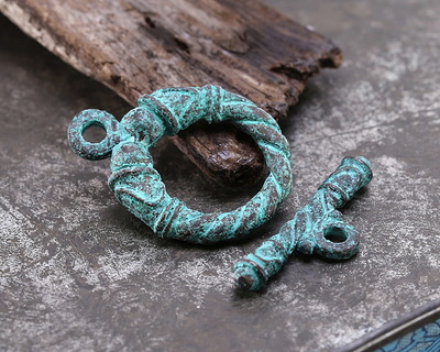 Mykonos Copper (plated) Patina Ornate Roped Toggle Clasp 28x21mm, 25mm Bar