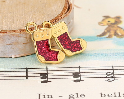 24K Gold (plated) Enamel Christmas Stocking Focal 9x17mm