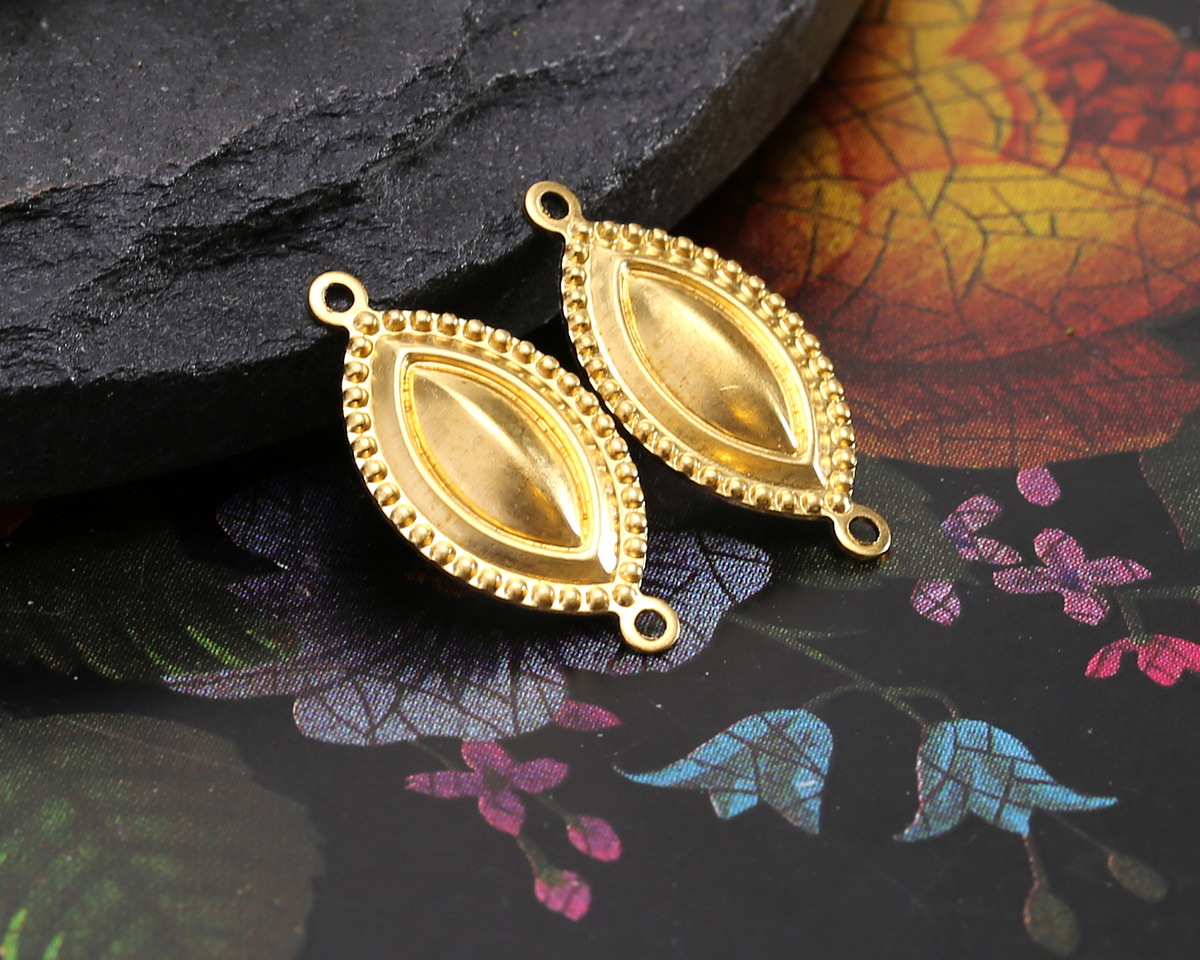 Vintaj Solid Brass Beaded Navette Focal Link 21x10mm