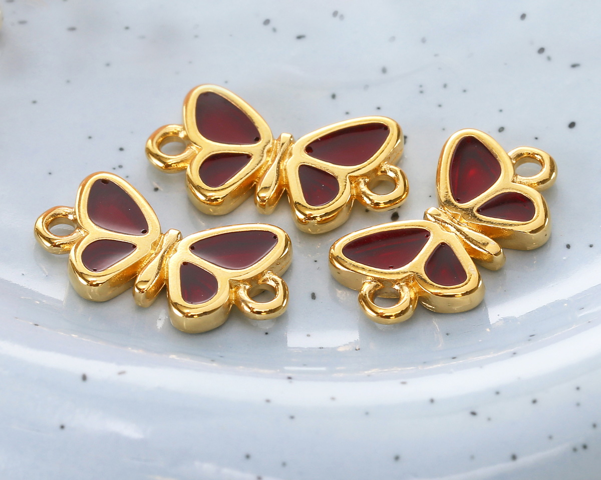 24K Gold (plated) Framed Transparent Ruby Butterfly Focal Link 17.5x10mm
