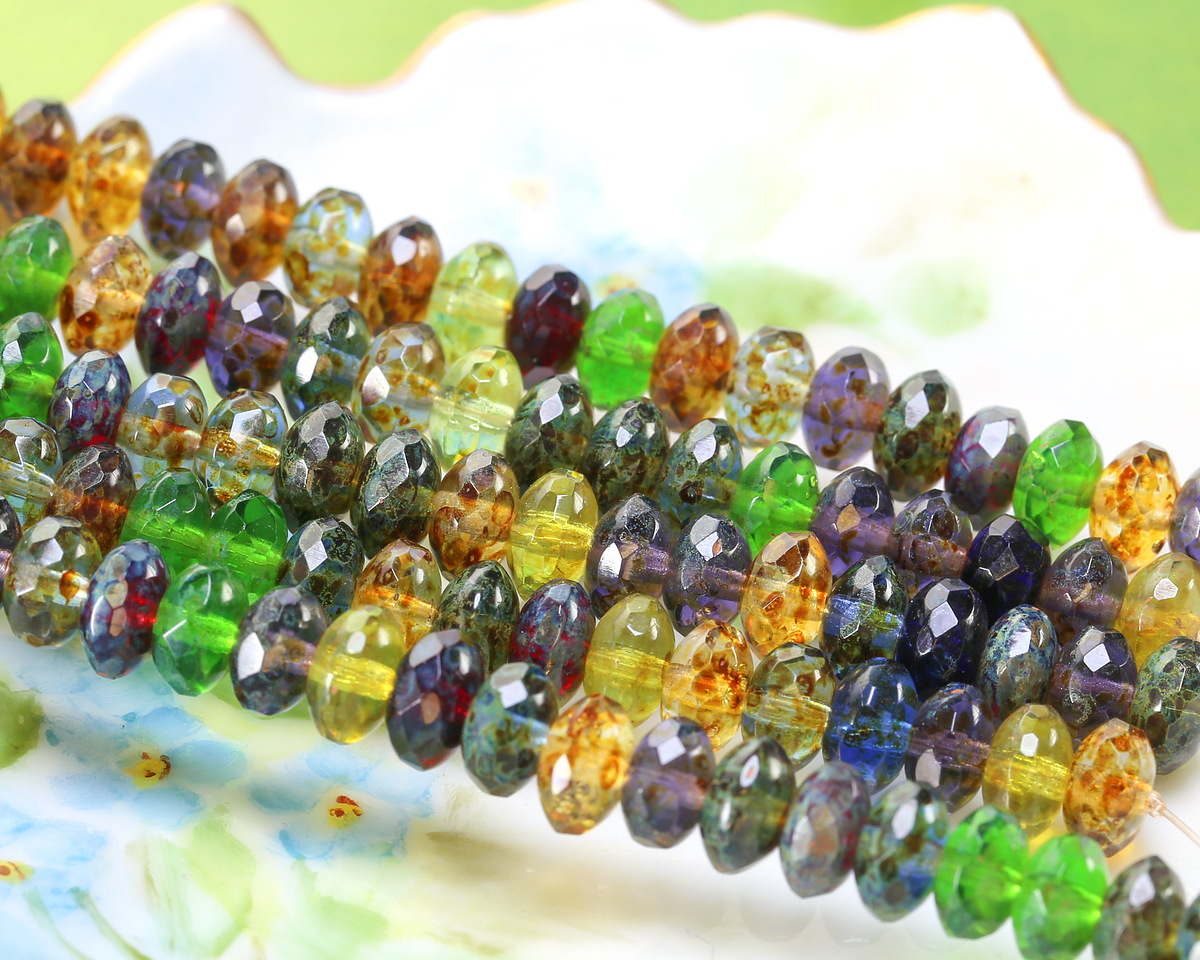 Czech Glass Forest Floor Fire Polished Rondelle 5x7mm