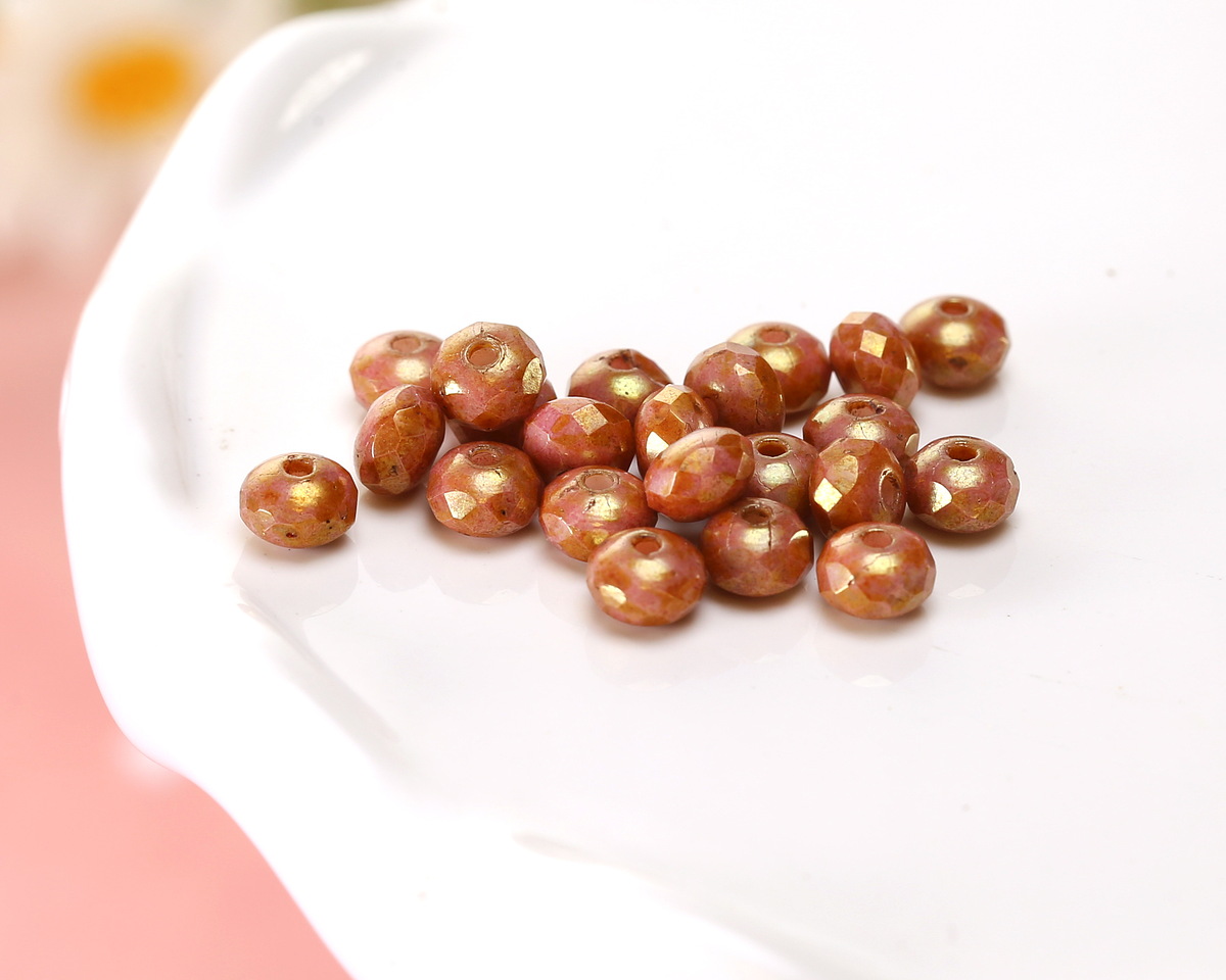 Czech Glass Clay w/ Gold Luster Fire Polished Rondelle 3x5mm