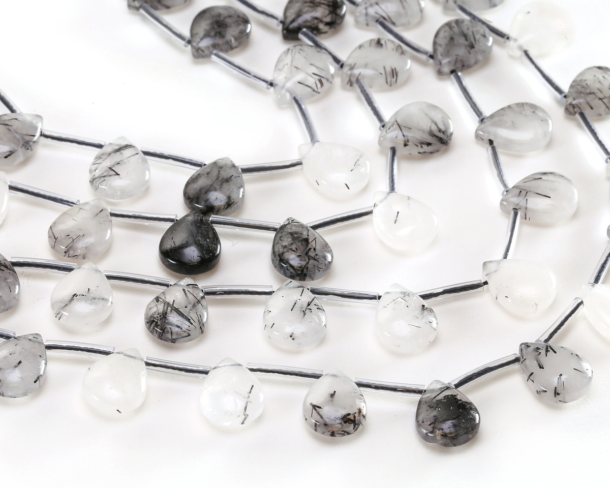 Black Tourmalinated Quartz Puff Teardrop 10x14mm
