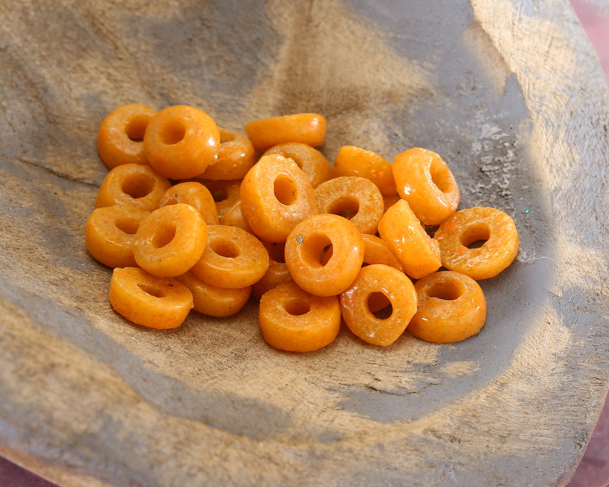 African Glass Sandcast Powder Glass (Krobo) Saffron Disc 8-9mm