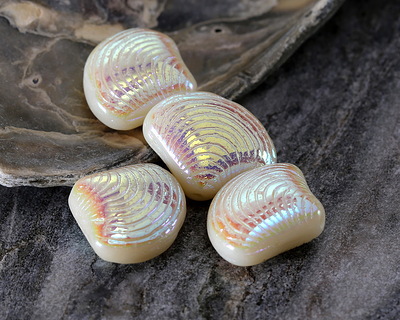 Czech Glass Ivory AB Clam Shell 15x18mm