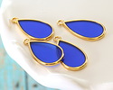 24K Gold (Plated) Transparent Cobalt Blue Resin Drop Focal 13x23mm