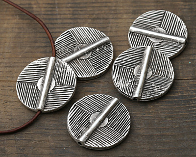 Mykonos Antique Silver (plated) Linear Disc Bead 29mm OLD VERSION