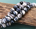 Jet & White Swirl Lampwork Glass Round 10mm