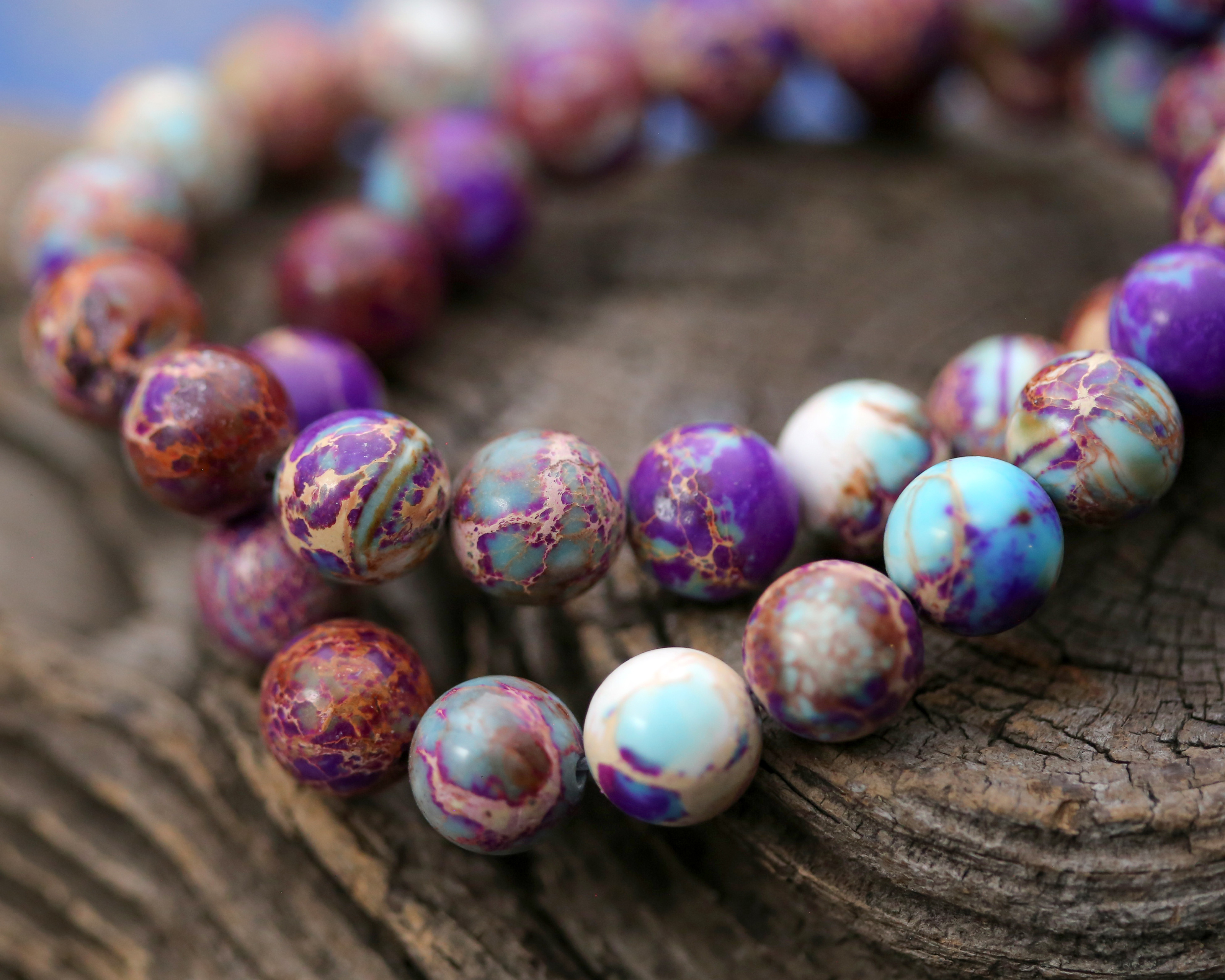 Purple & Turquoise Impression Jasper Round 10mm