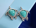 Turquoise Blue Magnesite w/ Silver Finish Sea Turtle Focal 15x19mm