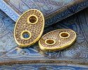 24K Gold (Plated) Transparent Navy Blue Enamel Dotted Gold Oval Focal Link 24x16mm