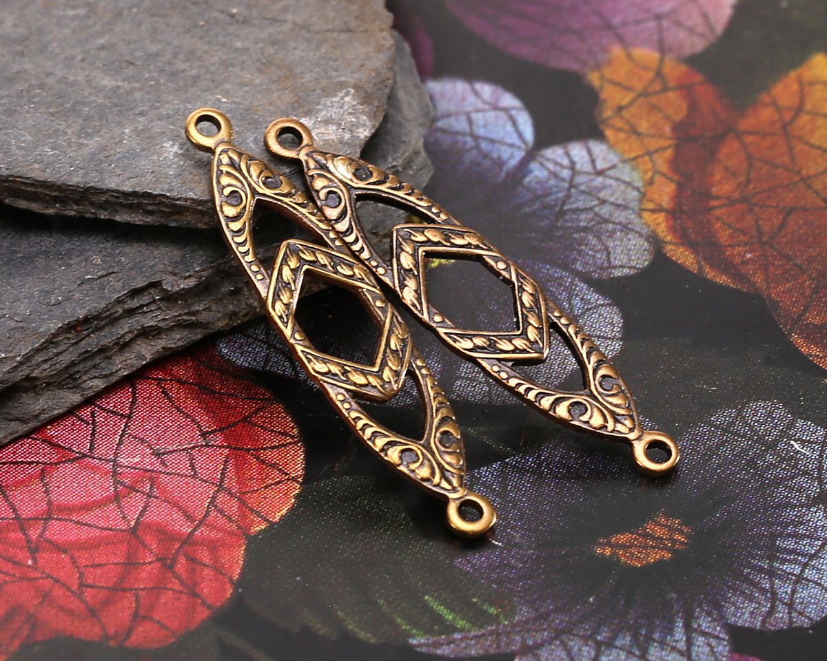 Vintaj Natural Brass Deco Window 2-Hole Connector 6x28mm