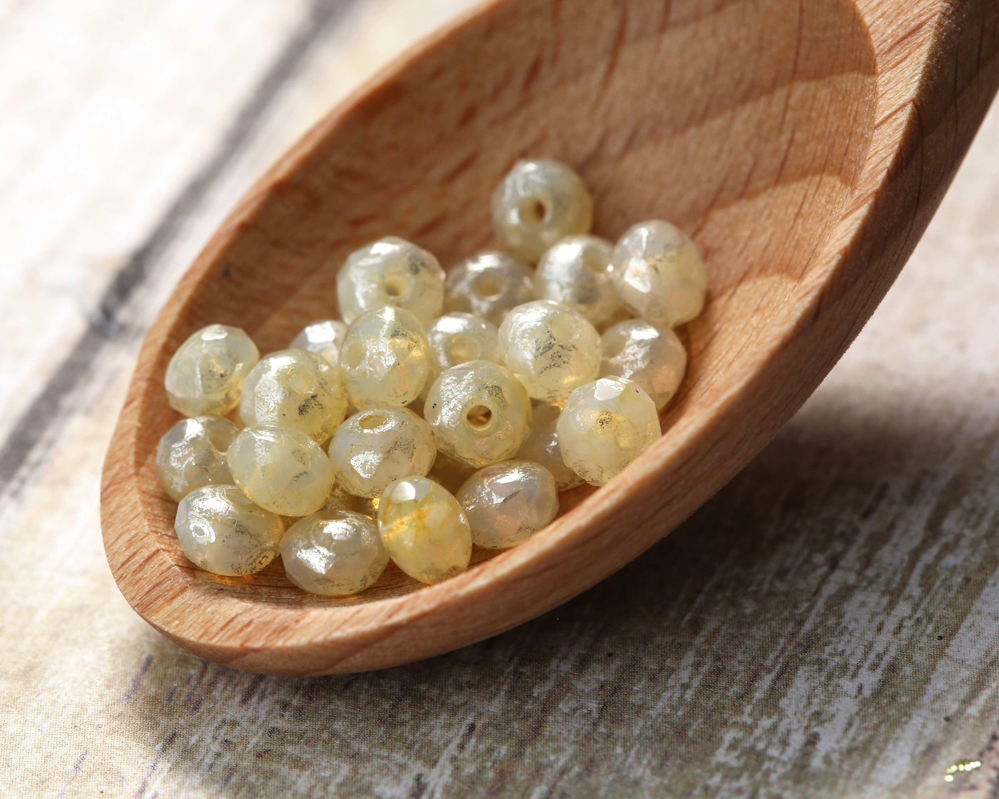Czech Glass Metallic Yellow Ivory Picasso Fire Polished Rondelle 3x5mm