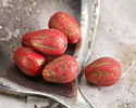 Czech Glass Etched Red w/ Gold Melon Teardrop 11x9mm