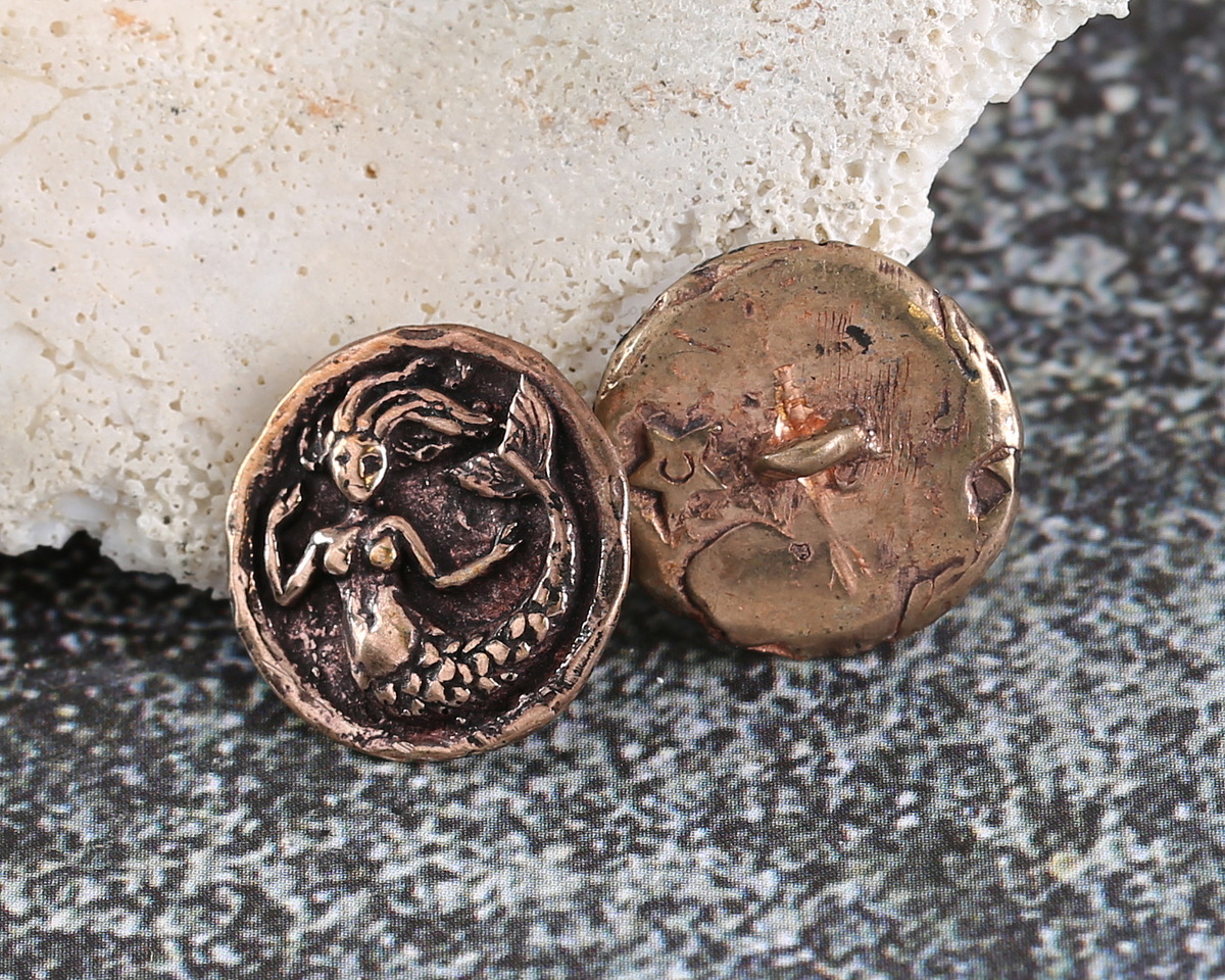 Green Girl Bronze Small Mermaid Button 15mm