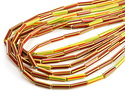 African Glass Red, Yellow & Green Striped Tube 15x3-4mm