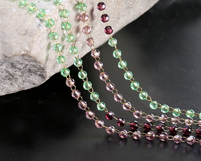 Gatsby Mix Ombré Crystal 2mm Gold (plated) Stainless Steel Bead Chain, 16' Spool