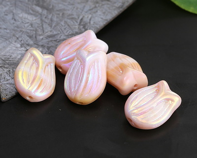 Czech Glass Peppermint Twist AB Tulip 16x12mm