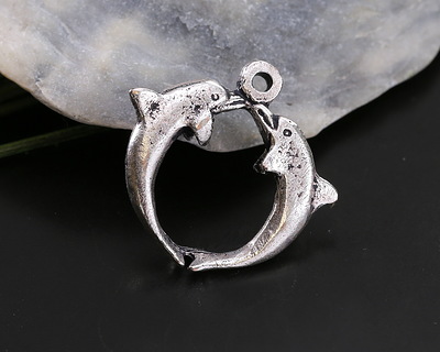 Mykonos Antique Silver (plated) Leaping Dolphins Focal 22x21mm