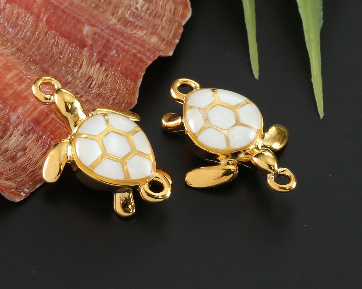 24K Gold (plated) White Enamel Sea Turtle Focal Link 15x16mm