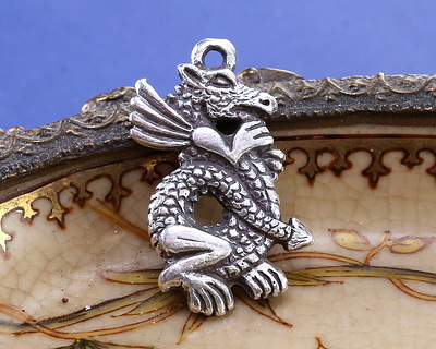 Mykonos Antique Silver (plated) Scaled Dragon Focal 19x33mm